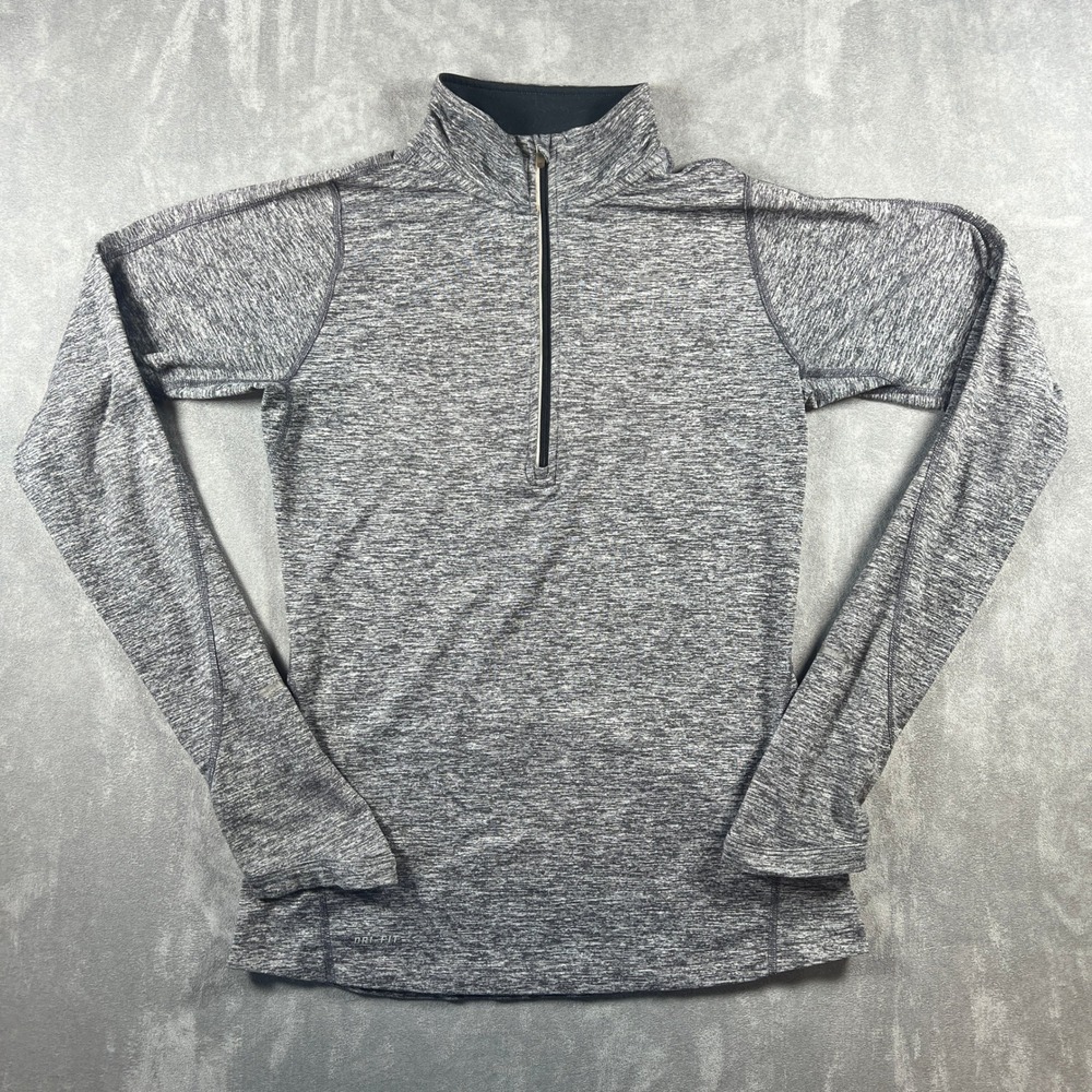 Nike Running Womens XS Dri-FIT Half Zip Pullover Gray Space Dye Thumbholes